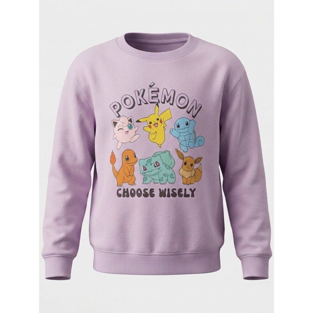 Pokémon Girls' "Choose Wisely" Lilac Graphic Fleece Sweatshirt M 7/8 NEW